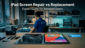 cracked vs repaired iPad screen comparison showing repair and replacement options